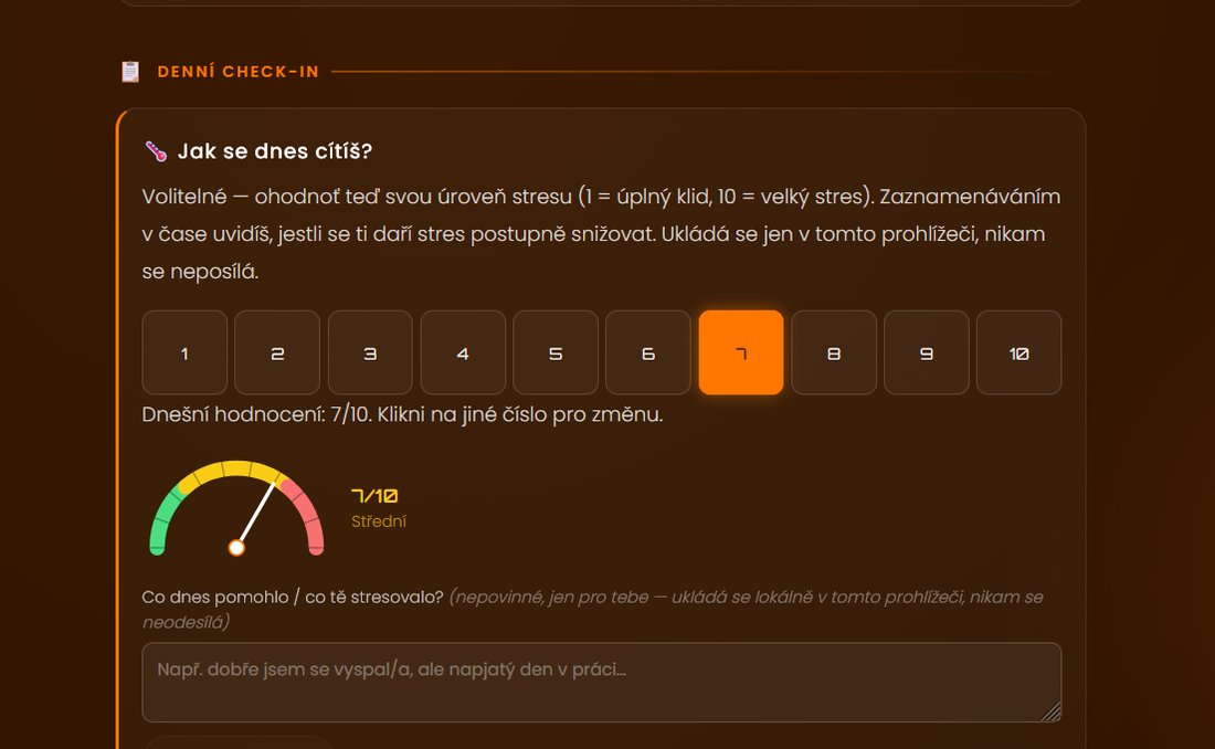 Náhled sekce Tvůj pokrok – denní check-in